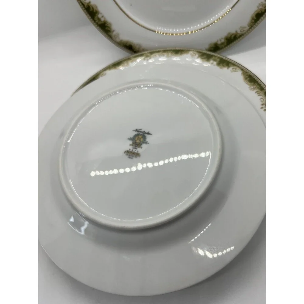 4 Vintage Noritake Warrington Porcelain Salad Plate White Green Gold dish